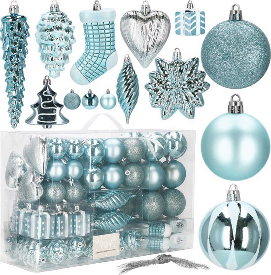 Springos Kerstballen | Kerstversiering | Onbreekbaar | 72 Stuks | Lichtblauw