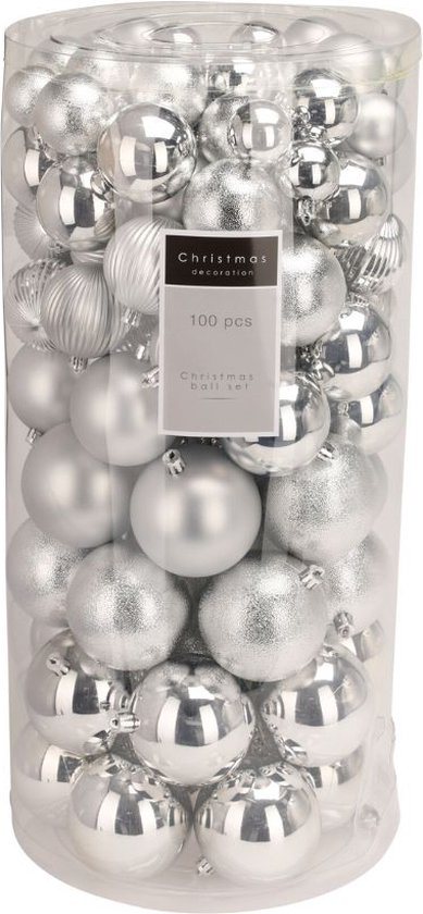 Niceey Kerstballen - 100 Stuks - Kerstballenset - Kerstballen Kunststof - Kerstversiering - Kerstdecoratie - Zilver