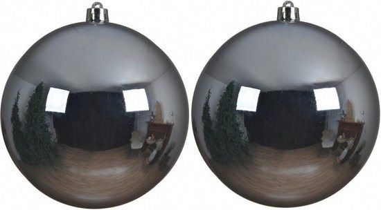 2x Grote lichtblauwe kunststof kerstballen van 14 cm - glans - lichtblauwe kerstboom versiering