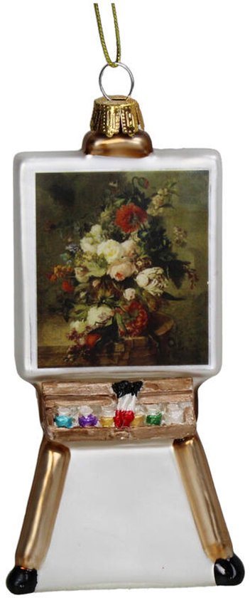 HD Collection Glazen kerstornament kerst hanger schilders ezel met schilderij 12.8 cm