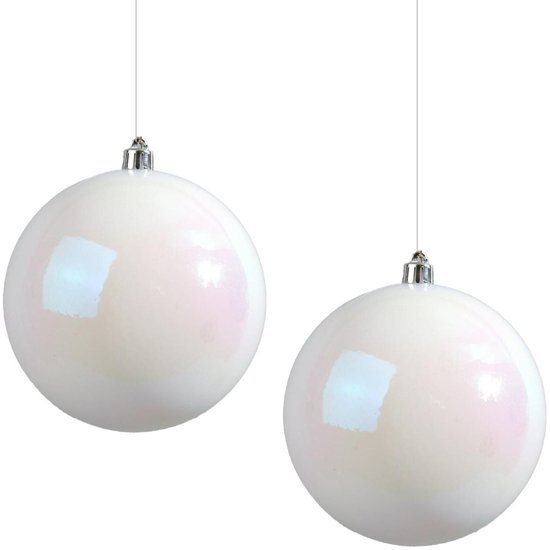 2x stuks kunststof kerstballen parelmoer wit - 14 cm - glans - Onbreekbare plastic kerstballen