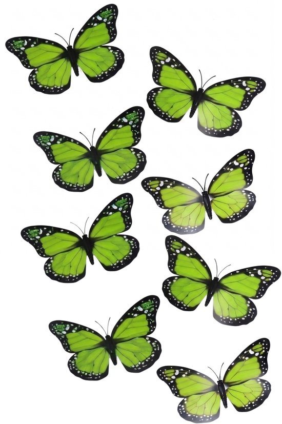 Gerimport Kerst vlinders - 12x stuks - groen - op clip - 12 x 6 cm - kunststof - kerstboomversiering