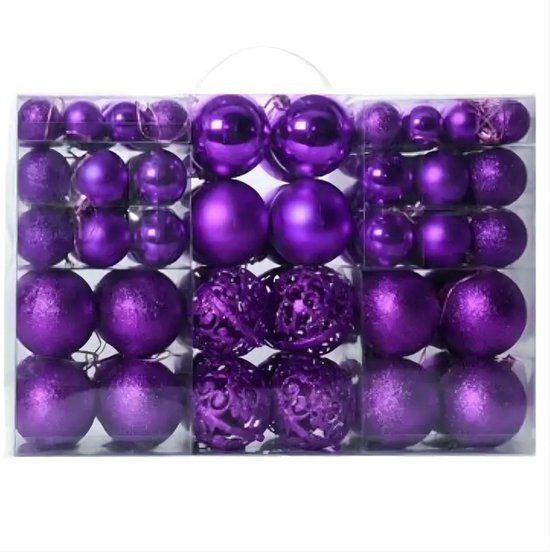 Livano Kerstballen - Kerstversiering - Plastic - Paars - Kerstballenset - 100 stuks