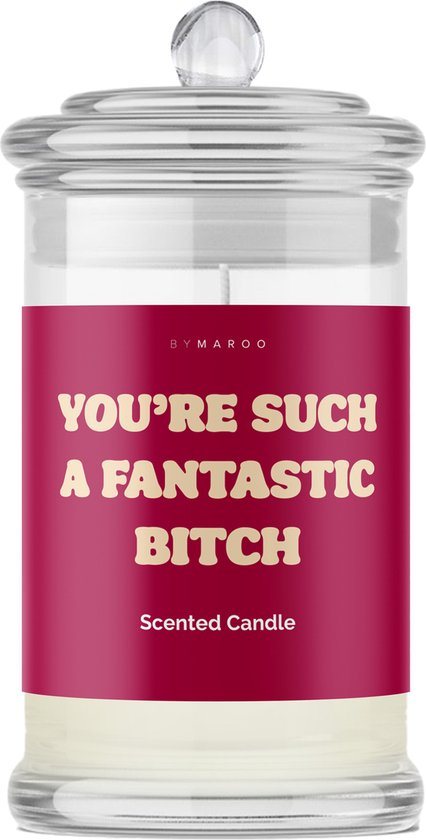 Geschenkset vrouwen - By Maroo Geurkaars met Tekst Cotton in Glas - Fantastic Bitch - Grappige cadeaus voor haar, vriendin, mama, moeder, zus, oma - cadeautje voor haar