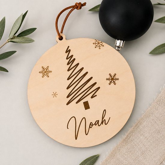 Gepersonaliseerde Houten Kersthangers – Set van 4 | Kerstboomversiering met Naam | Unieke Houten Kerstdecoratie | Persoonlijk Kerstcadeau