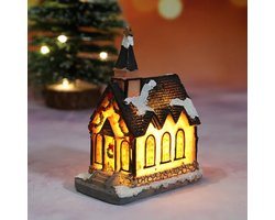 Kersthuisje Met LED - Kerstversiering - Kerstdecoratie - Kerst Village Huizen - Inclusief Batterijen - Kerk