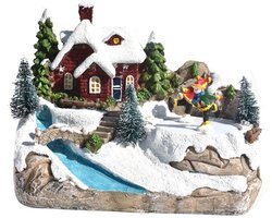 LED Kersthuis met Muziek – Sfeervol Resin Miniatuur Dorp, Verlicht Winterdorp met Sneeuw, USB of AA-Batterij Aandrijving – Kerst Decoratie voor Woonkamer & Interieur - ANMI