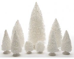 Kerstdorp Miniatuur Boompjes - 9 stuks - Wit