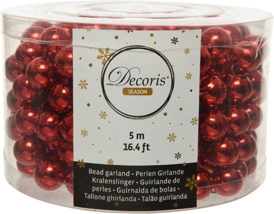Decoris Kerstslinger - rood - kralen - 500 cm - Kerstversiering kralenslingers
