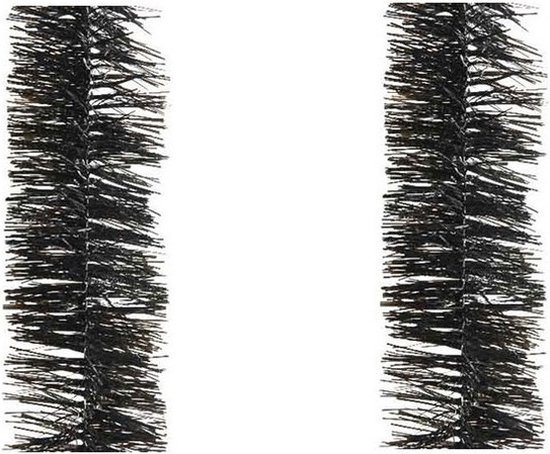 Decoris kerstslinger - 2x - zwart - 270 x 7 cm - folie/tinsel - lametta kerstboomversiering