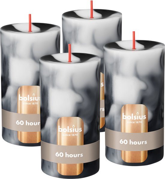 Bolsius Marmer Stompkaars - Marble- Zwart - 4 stuks - 13 cm - 60 Branduren