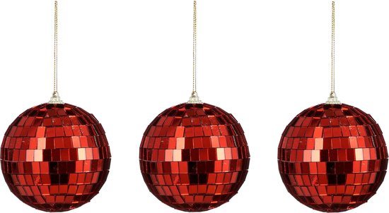 House of Seasons Ornament spiegel bal rood 3 stuks - d8cm
