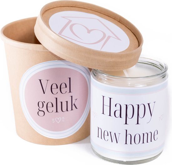 Cadeautje nieuwe woning | Kaars | Happy new home | Veel geluk | Housewarming | Verhuizing | Nieuwe huis
