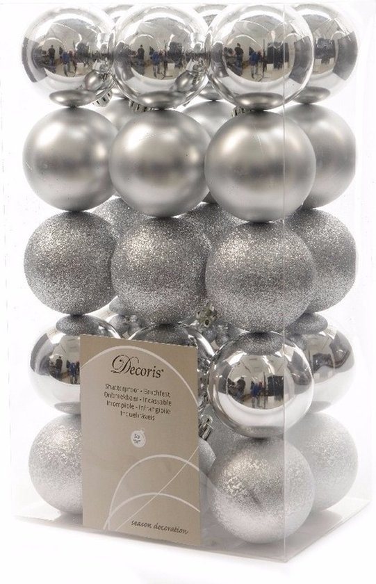 Decoris Kerstballen - 30 stuks - zilverkleurig - mat en glans - 6 cm