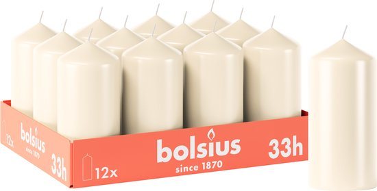 Bolsius - Gladde Stompkaarsen - 12 Stuks - Ivoor - 12 cm - 33 branduren