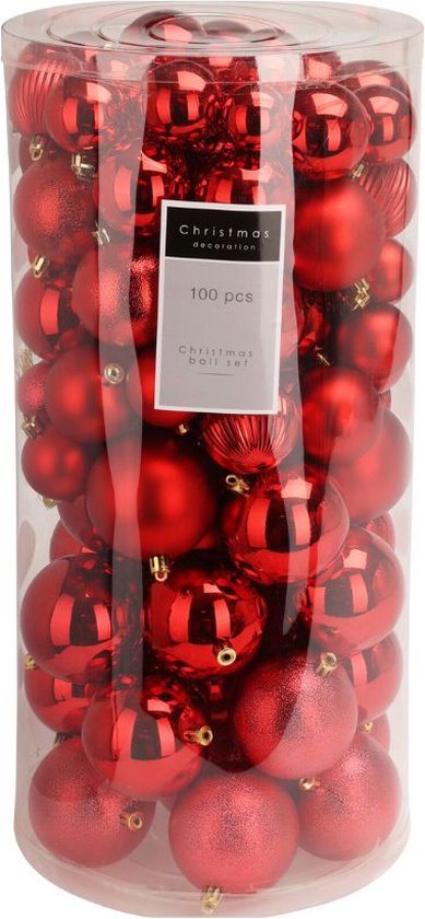 Niceey Kerstballen - 100 Stuks - Kerstballenset - Kerstballen Kunststof - Kerstversiering - Kerstdecoratie - Rood
