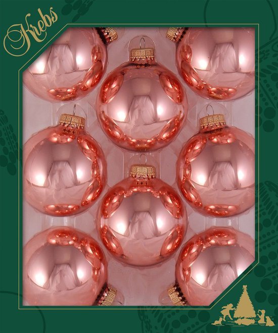 Krebs Kerstballen - 8x - roze glans - glas - 7 cm - kerstboomversiering - feestelijk - elegant