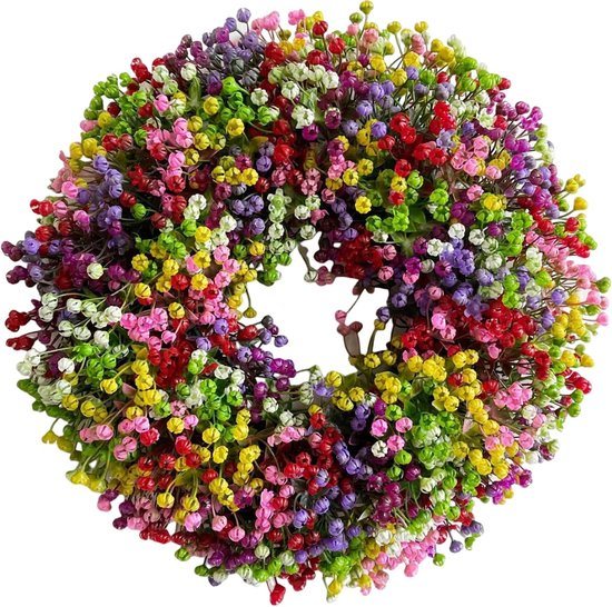 Deurkrans voor buiten, 40 cm, het hele jaar door, kunstmatige gipskruid, zomerdeurkrans, huisdeurdecoratie, krans van gedroogde bloemen, voor huis, slaapkamer, muur, feest, festivaldecoratie