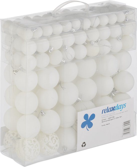 kerstballen - set van 150 - mat - glanzend - glitters - plastic - ∅ 3, 4, 6 cm - wit