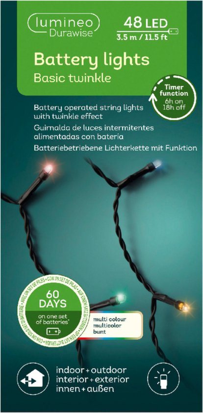 Kerstverlichting - LED gekleurd - op batterij - 48 lampjes - boomverlichting