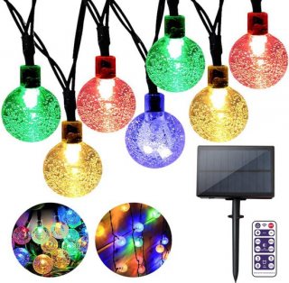 Lueas®- Tuinverlichting op zonne-energie - Solar lichtslinger – Feest verlichting– Lichtsnoer – 60 Leds – 11 meter – Met afstandsbediening – Dimbaar – Glasbolletjes – RGB