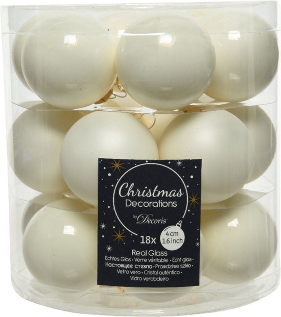 Decoris Kleine kerstballen - 18x st - wol wit - D4 cm - glas - kerstversiering