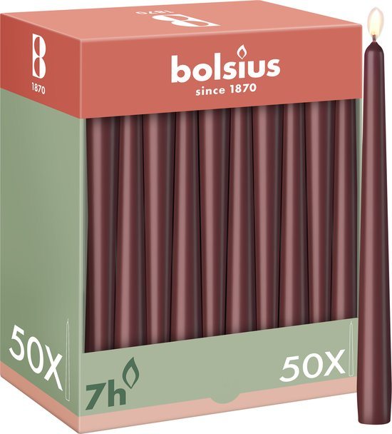 Bolsius - Gladde Dinerkaarsen - 50 stuks - Bordeaux Rood - 24,5 cm - Voordeelverpakking