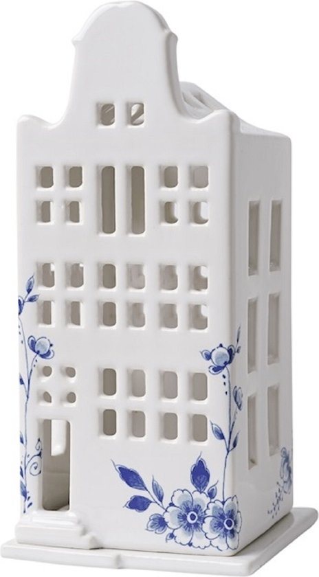 Waxinelichthouder huis klokgevel | Heinen Delfts blauw | Kerst | Delfts Blauw | Souvenir