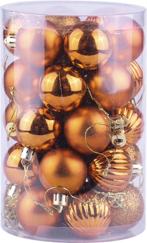 34 stuks - Kerstballen - Christmas Gifts - Kunststof - 4 cm - mat/glans/glitter - Verschillende Afwerkingen - bronzen - voor kerstvakantie, bruiloftsfeest decoratie