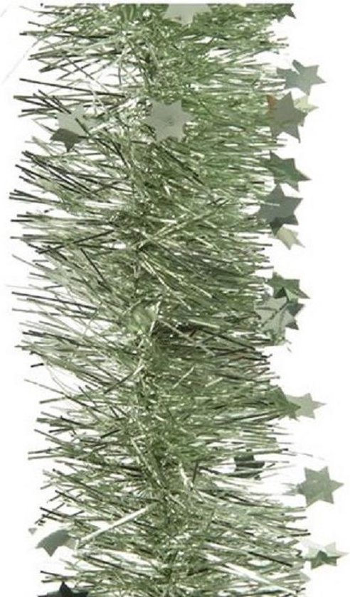 2x Kerstslingers glitter sterren salie groen 10 cm breed x 270 cm - Guirlande folie lametta - Salie groene kerstboom versieringen