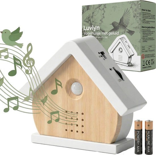 Luvlyn Vogelhuisje met Geluid en Verlichting - Vogelgeluiden Huisje met Sensor - Voor op toilet - met Timer - 7 Natuurgeluiden voor op WC - Inclusief Batterijen - Vaderdag Cadeau - Hout/Wit