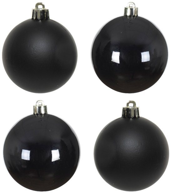 Decoris Kerstballen - 4x st - zwart - 10 cm - kunststof - kerstversiering