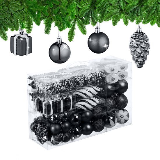 kerstballen - set van 72 - plastic - onbreekbaar - hartjes - sokjes - zwart