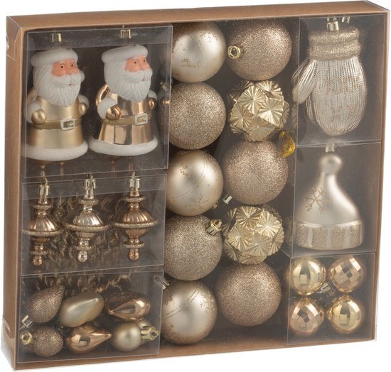 J-Line kerstbal - kunststof - ecru/beige - doos van 45