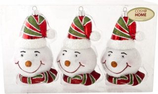 Kerstbal Kersthanger Sneeuwpop - Set van 3 - 7 x 6.5 x 11 cm