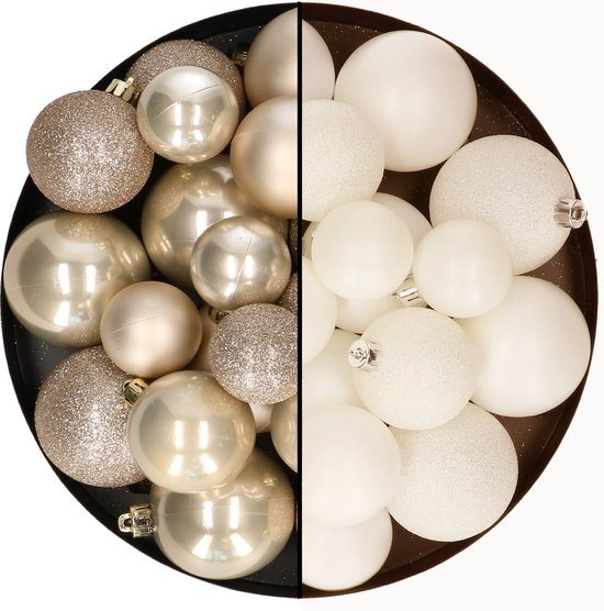 Kerstballen 60x stuks - mix creme wit/champagne - 4-5-6 cm - kunststof - kersversiering