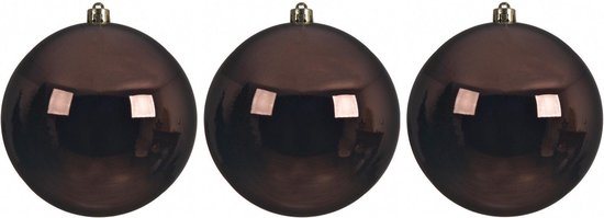 3x Grote donkerbruine kunststof kerstballen van 14 cm - glans - donkerbruine kerstboom versiering