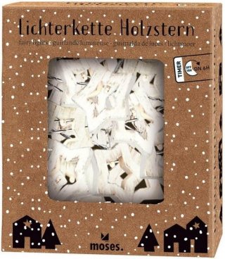 Bellatio Decorations Kerstverlichting - sterren - hout - 120 cm - batterij - sterren lampjes/lichtjes