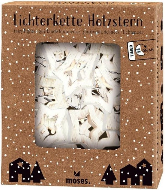Bellatio Decorations Kerstverlichting - sterren - hout - 120 cm - batterij - sterren lampjes/lichtjes