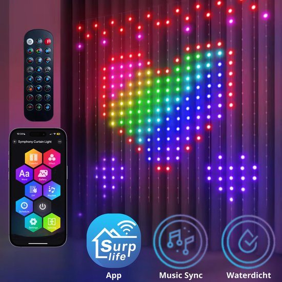 Smart lichtgordijn - 2 x 2 Meter – LED Verlichting - Voor Binnen & Buiten - App & Afstandsbediening – Incl. Ophangmateriaal