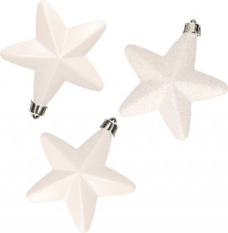 Decoris kersthanger sterren - 6x st - wit - 7 cm - kunststof - kerstornamenten - kerstversiering