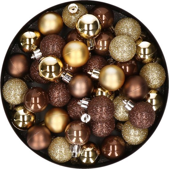 Kerstballen - 40 ST - goud en donkerbruin - mix - 3 cm - mat - glitter - glans - kunststof