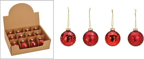 Kerstballenset Glas 12 Stuks - 6cm - Rood 4x3