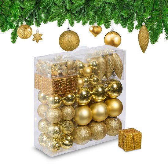 kerstballen - set van 110 - met slinger - plastic - onbreekbaar - goud