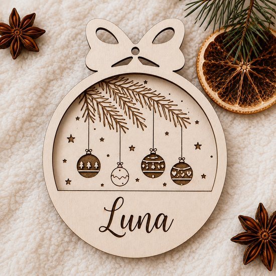 Set van 2 Gepersonaliseerde Houten Kersthangers met Naam – Unieke Kerstballen van 5 mm Natuurlijk Hout – Lasergravure – 2 Verschillende Namen – Boho Kerstdecoratie – Persoonlijk Kerstcadeau voor Familie, Kinderen & Vrienden