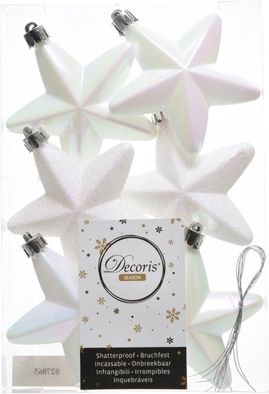 Decoris kersthangers - 6 stuks - 7.5cm - kunststof - mix