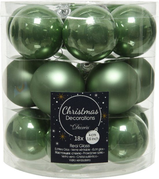 18x stuks kleine kerstballen salie groen (sage) van glas 4 cm - mat/glans - Kerstboomversiering