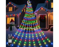MUPOO 3,47 meter Vlaggenmast Verlichting - LED Kerstboom Buiten Kerstverlichting - 350 Multicolour LED Lampjes - met Topper Moon Star - 8 modi - Timer