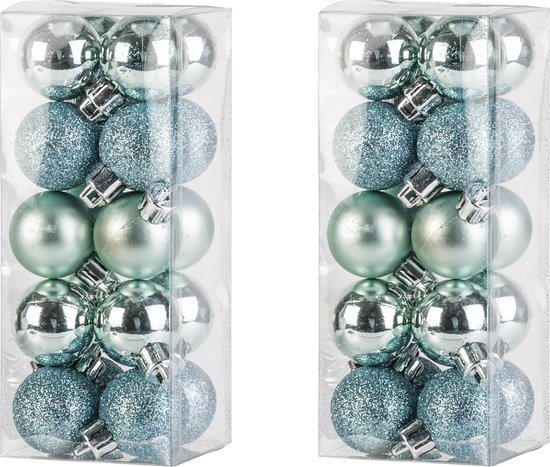 40x stuks kleine kunststof kerstballen mint groen - Mat/glans/glitter - Onbreekbare plastic kerstballen - Kerstversiering
