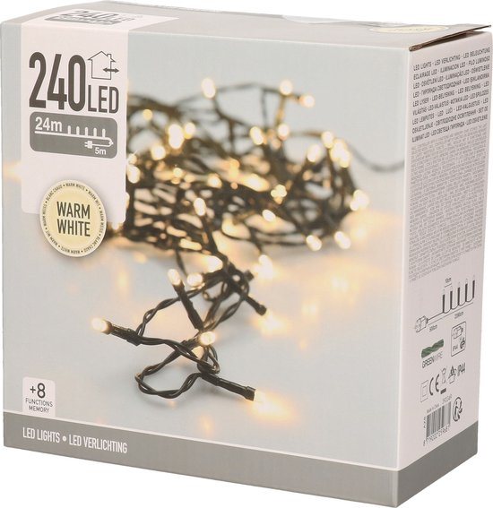 Kerstverlichting 240 led- 18m - warm wit - Timer - Lichtfuncties - Geheugen - Buiten-Binnen - Kerstboomverlichting